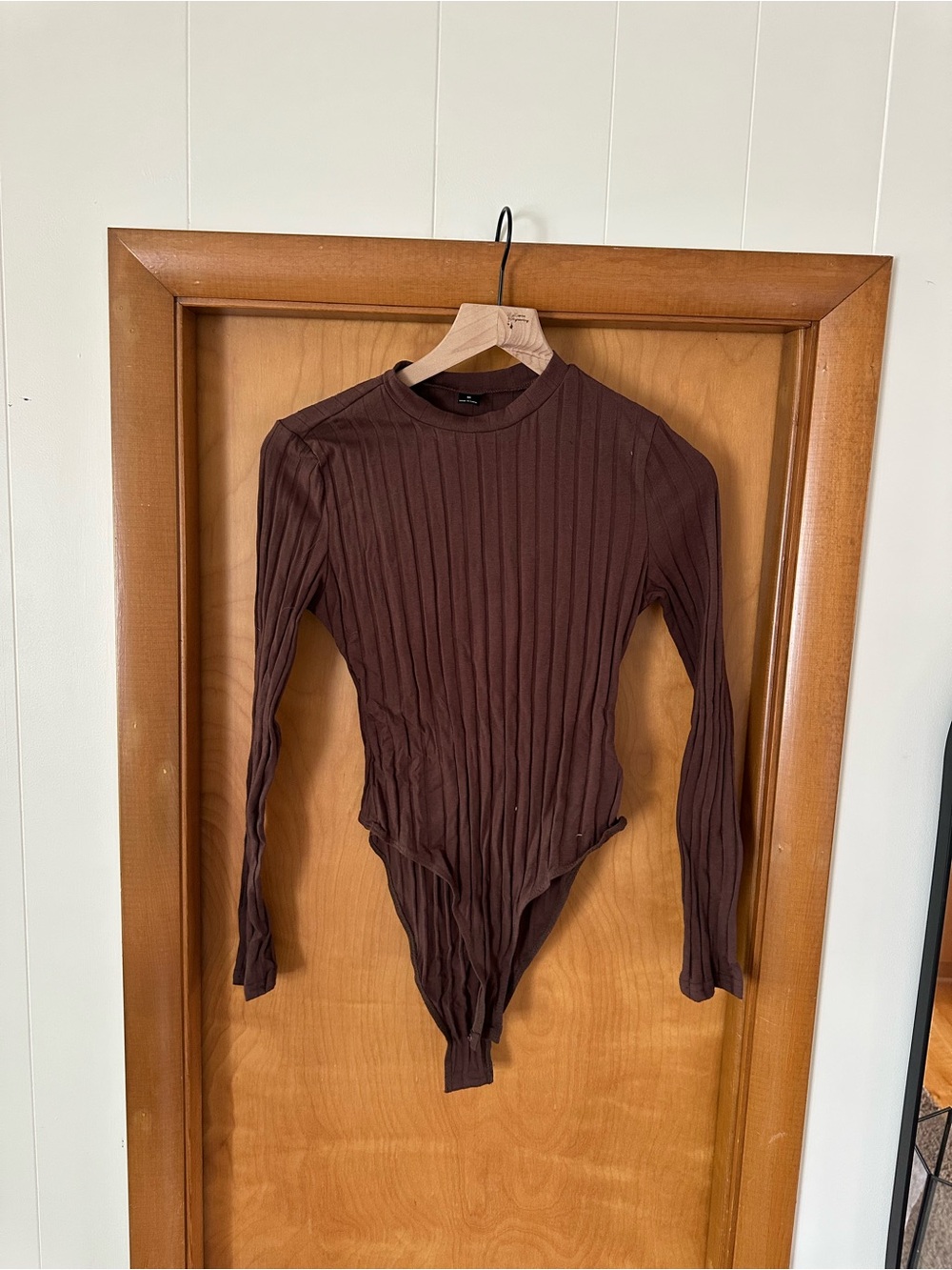 Brown Ribbed Long Sleeve Bodysuit